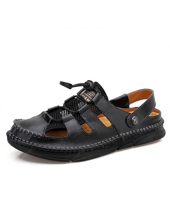 Sandals - Men Summer Sandals Sewing Velcro Round Toe Casual Trend Plus Size Shoes