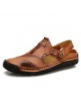 Sandals - Men's Causal Sandals Summer Hollow Handwritten Business Leather Beach Soft Bottom Sandals