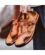 Sandals - Men's Causal Sandals Summer Hollow Handwritten Business Leather Beach Soft Bottom Sandals