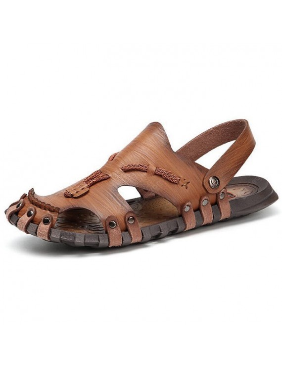 Sandals - Outdoor Leisure Men Leather Sandals Outdoor Beach Dual-use Shoes