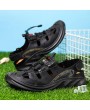 Sandals - Summer Hollow Breathable Casual Men Sandals Round Toe Elastic Band Outdoor Large Size Beach Shoes