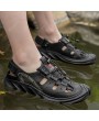 Sandals - Summer Hollow Breathable Casual Men Sandals Round Toe Elastic Band Outdoor Large Size Beach Shoes