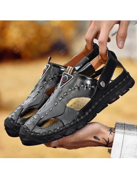 Summer Men Leather Round Toe Dual-use Sandals Outdoor Hollow Beach Shoes Large Size