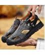 Sandals - Summer Men Leather Round Toe Dual-use Sandals Outdoor Hollow Beach Shoes Large Size