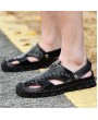 Sandals - Summer Men Leather Round Toe Dual-use Sandals Outdoor Hollow Beach Shoes Large Size