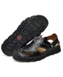 Sandals - Summer Men Leather Round Toe Dual-use Sandals Outdoor Hollow Beach Shoes Large Size