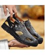 Sandals - Summer Men Leather Round Toe Dual-use Sandals Outdoor Hollow Beach Shoes Large Size