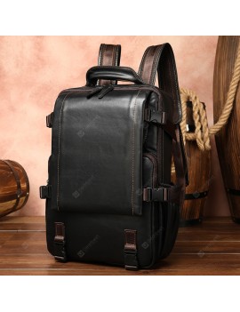 Korean Unisex 15 inch Large Capacity Leather Computer Backpack Retro Outdoor Mountaineering Travel Bag