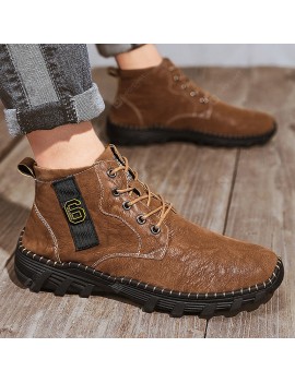 Autumn and Winter Men's Boots Large Size Handmade Casual Shoes Stitched Sole