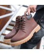 Boots - Autumn Men's Short Boots Leather Middle Cut Korean Style Trend British Breathable Men's Tooling Shoes