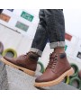 Boots - Autumn Men's Short Boots Leather Middle Cut Korean Style Trend British Breathable Men's Tooling Shoes