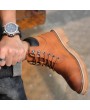 Boots - Autumn Men's Short Boots Leather Middle Cut Korean Style Trend British Breathable Men's Tooling Shoes