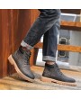 Boots - Autumn Men's Short Boots Leather Middle Cut Korean Style Trend British Breathable Men's Tooling Shoes