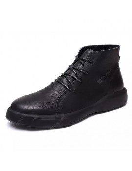 Autumn Winter Men's Boots Leather High-top Shoes Casual Large Size Plus Velvet Warm Boots