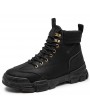 Boots - British Style Retro High-top Men Boots Solid Color Round Toe PU Shoes