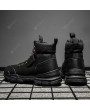 Boots - British Style Retro High-top Men Boots Solid Color Round Toe PU Shoes