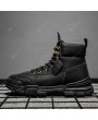 Boots - British Style Retro High-top Men Boots Solid Color Round Toe PU Shoes