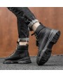 Boots - British Style Retro High-top Men Boots Solid Color Round Toe PU Shoes