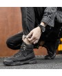 Boots - British Style Retro High-top Men Boots Solid Color Round Toe PU Shoes