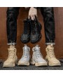 Boots - British Style Retro High-top Men Boots Solid Color Round Toe PU Shoes