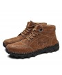 Boots - Large Size High-top Casual Leather Boots Handmade Microfiber Shoes Comfortable and Trendy Outdoor Hiking Shoes