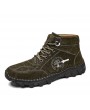 Boots - Large Size High-top Casual Leather Boots Handmade Microfiber Shoes Comfortable and Trendy Outdoor Hiking Shoes