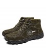 Boots - Large Size High-top Casual Leather Boots Handmade Microfiber Shoes Comfortable and Trendy Outdoor Hiking Shoes