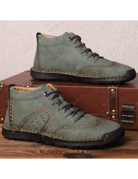 Men Tooling Boots Hand-stitching Large Size Fall and Winter Leisure Artificial Leather Shoes