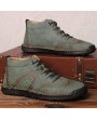 Boots - Men Tooling Boots Hand-stitching Large Size Fall and Winter Leisure Artificial Leather Shoes