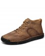 Boots - Men Tooling Boots Hand-stitching Large Size Fall and Winter Leisure Artificial Leather Shoes