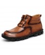 Boots - Men's Leather Boots Large Size Fashion Trend Personality Hand-sewn Middle Cut Tooling Boots