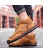 Boots - Men's Winter Casual Shoes Handmade Men's Boots High-top Zipper Flat-bottomed Ethnic Style Stitching