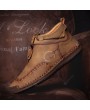 Boots - Men's Winter Casual Shoes Handmade Men's Boots High-top Zipper Flat-bottomed Ethnic Style Stitching