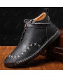 Boots - Men's Winter Casual Shoes Handmade Men's Boots High-top Zipper Flat-bottomed Ethnic Style Stitching