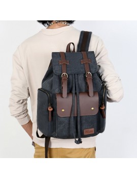 Men Canvas Shoulder Bag Computer Backpack Leather Bag