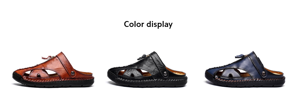 Summer Men's Beach Shoes Male Leather Youth Leisure Sandals - 7026 Black 46