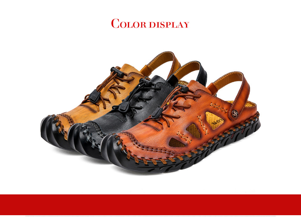 Large Size Men's Shoes Leather Sandals Handwear Shoes - Red Brown 39