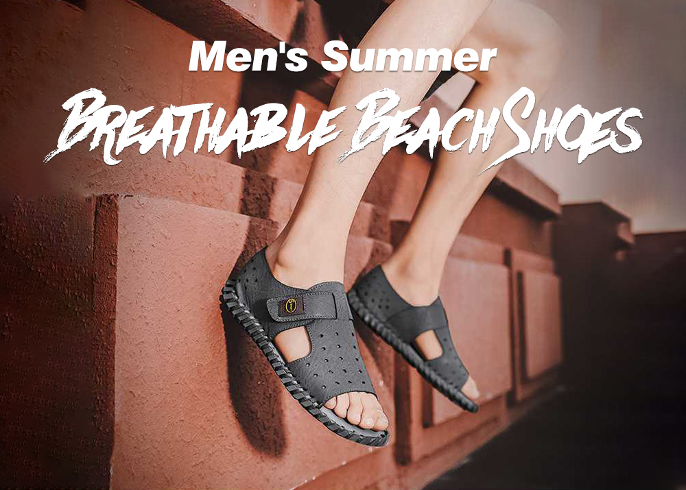 2021 Summer New Sandals Men's Shoes Breathable Beach Shoes Trend Sewing Shoes Men's Cave Shoes - Black EU 41