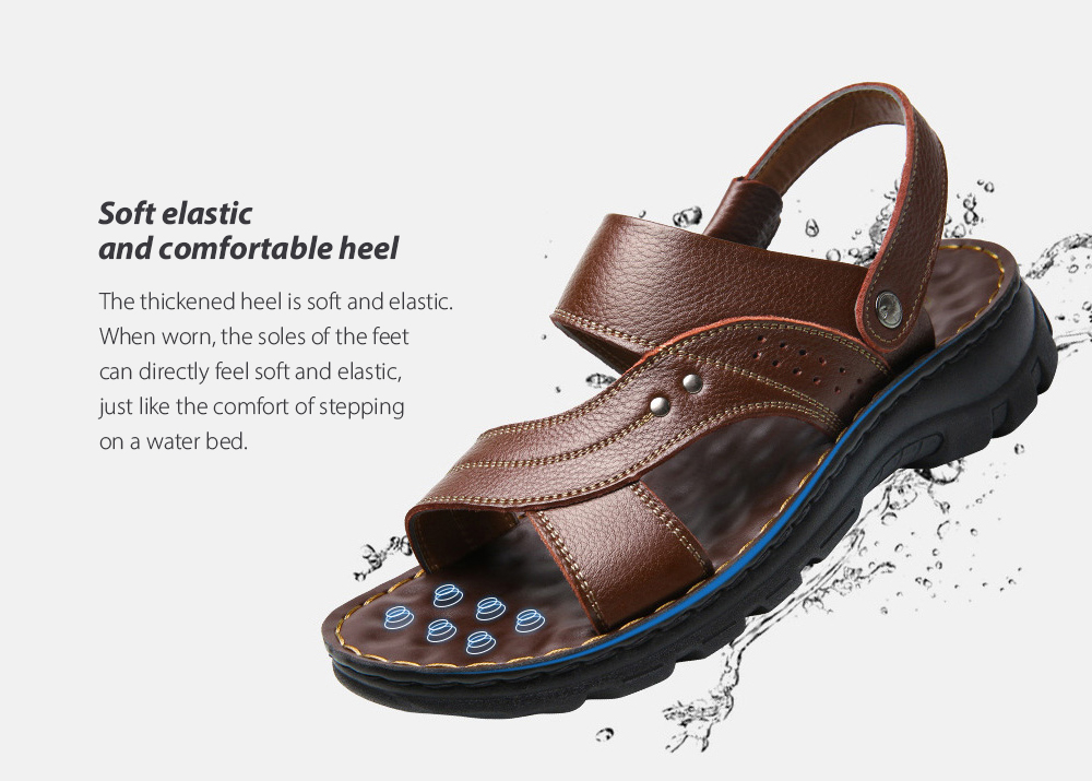 Men Sandals Summer Breathable Open TOE Leather Casual Beach Cool Sweater Non-Slip Shoes - Black EU 39, Upgrade