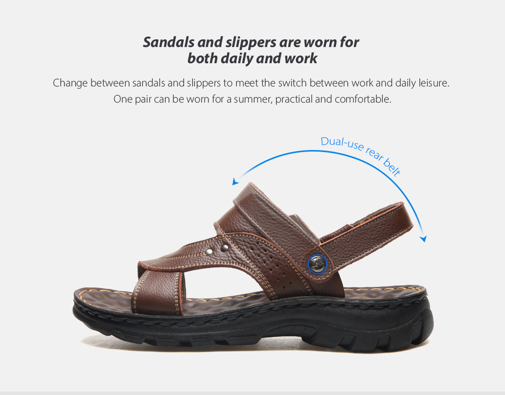 Men Sandals Summer Breathable Open TOE Leather Casual Beach Cool Sweater Non-Slip Shoes - Black EU 39, Upgrade