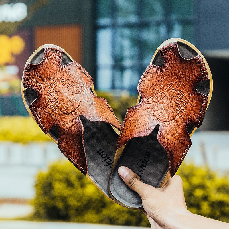 Summer Casual Beach Slippers Men's Sandals - yellow Brown 42