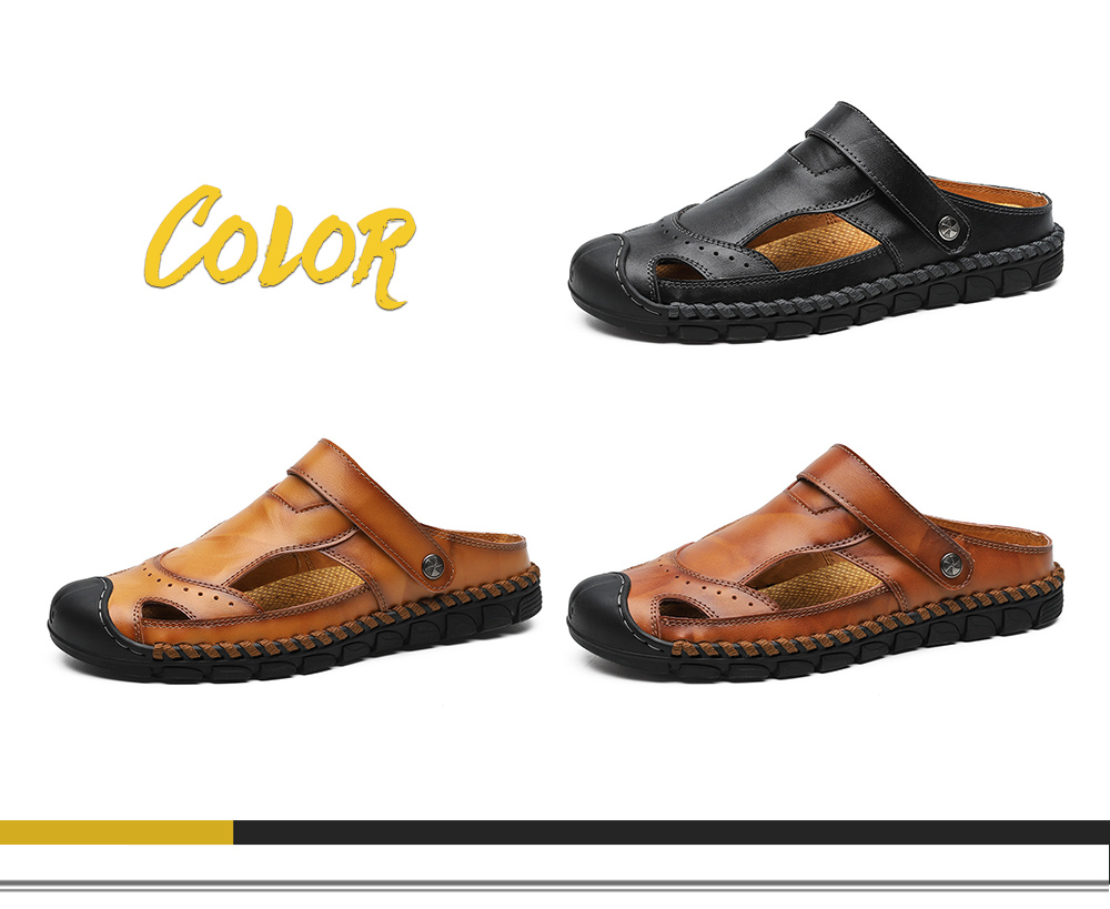 Slipper Male Summer Men's Sandals Breathable Casual Leather Sandals Dual-use Summer Camp Sandal Shoes - Red-brown 38