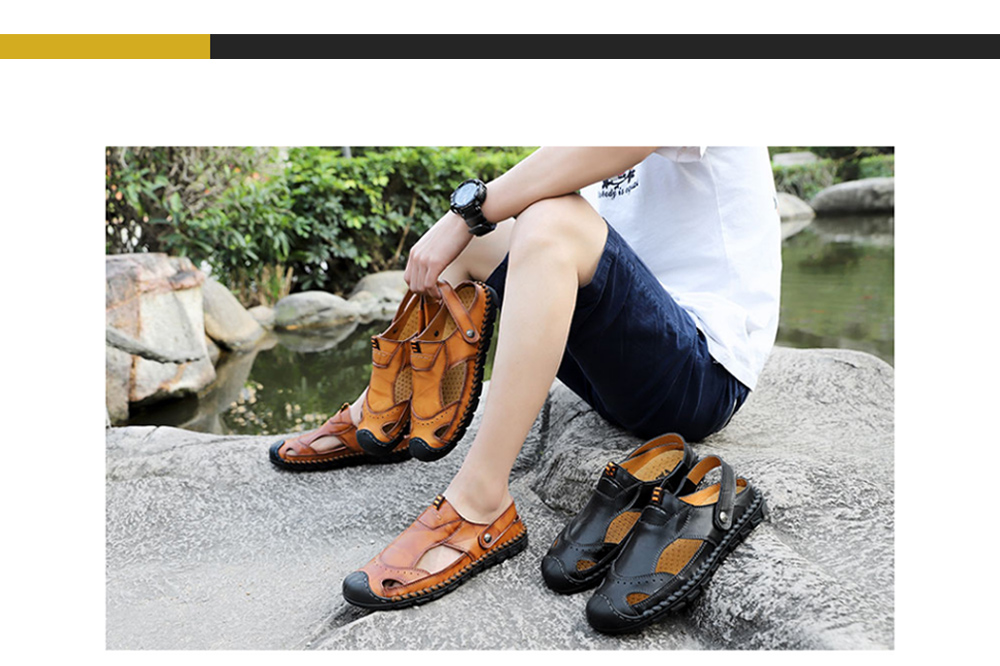 Slipper Male Summer Men's Sandals Breathable Casual Leather Sandals Dual-use Summer Camp Sandal Shoes - Red-brown 38