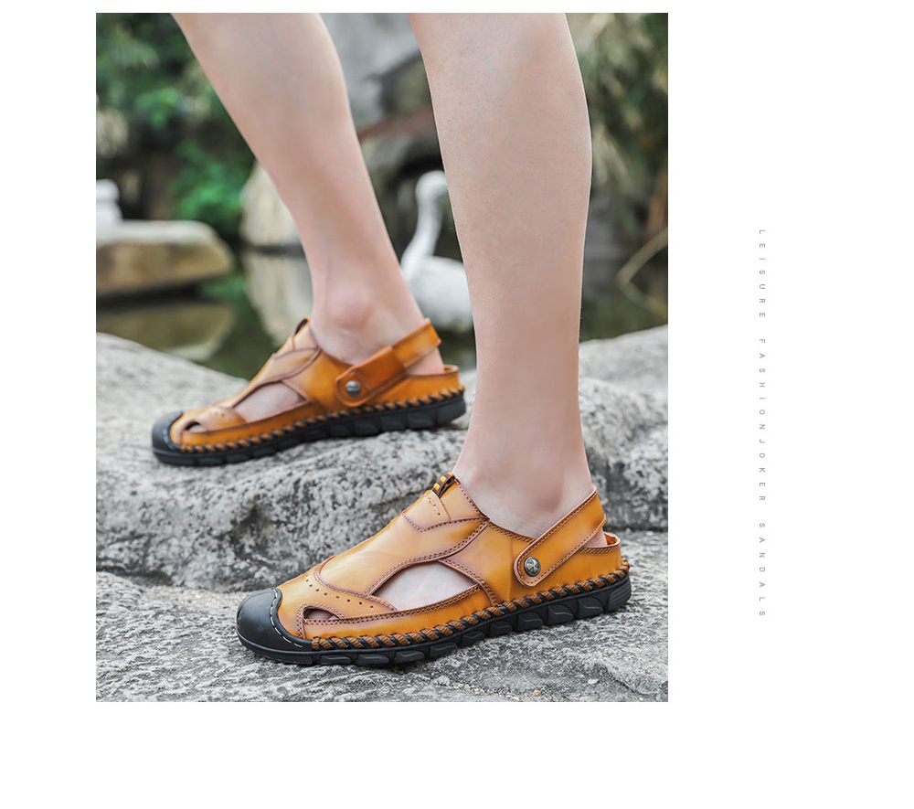 Slipper Male Summer Men's Sandals Breathable Casual Leather Sandals Dual-use Summer Camp Sandal Shoes - Red-brown 38