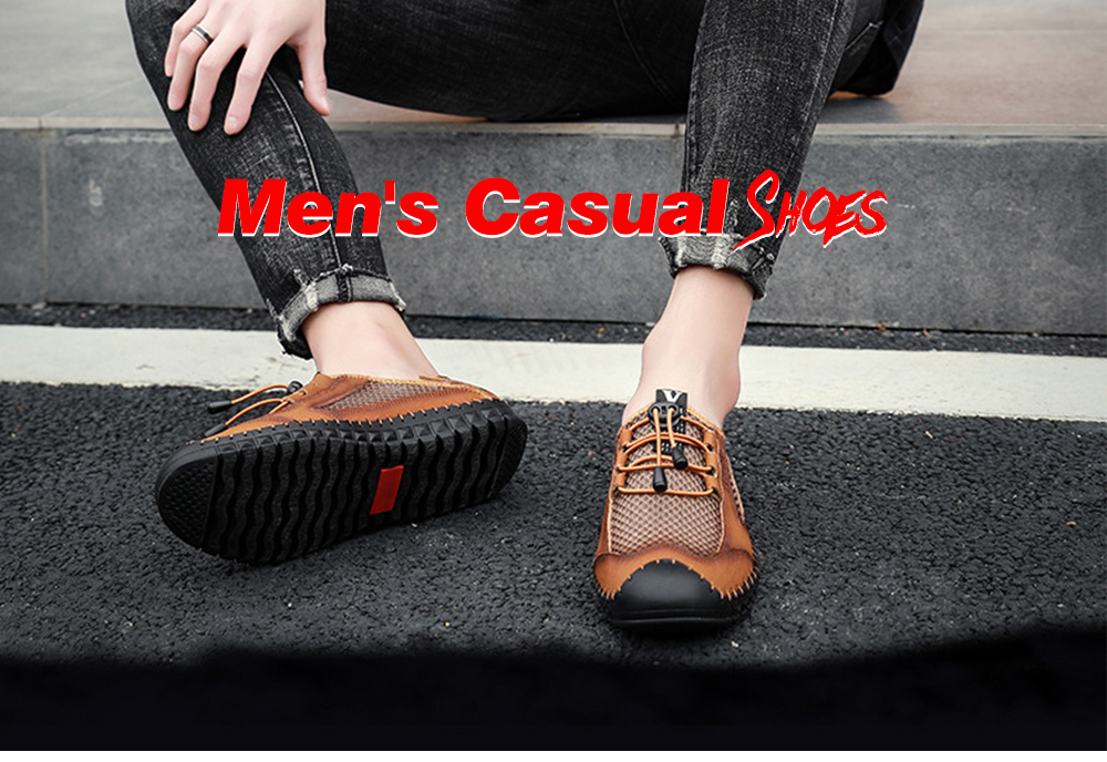 Men Summer Sandals Men Sports Net Casual Shoes Breathable Mesh Trendy Leather Footwear - Black EU 47