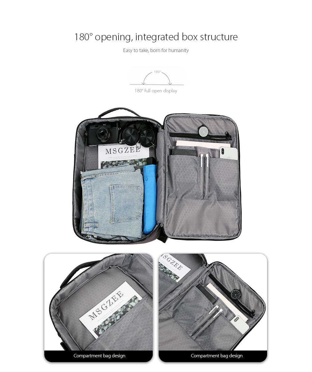 Men's Backpack 180° opening, integrated box structure