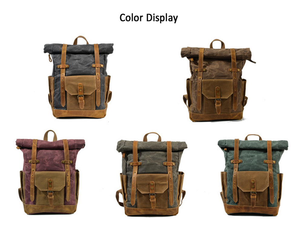 Retro Oil Wax Waterproof Canvas Backpack Computer Bag Large Capacity Outdoor Shoulder Bag - Coffee