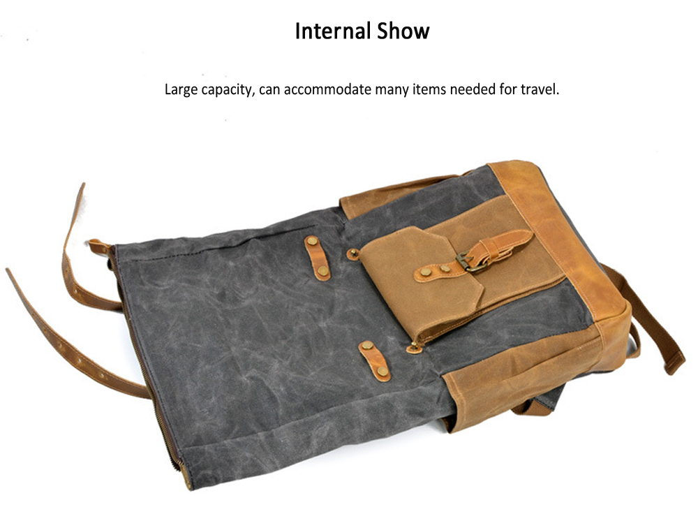 Retro Oil Wax Waterproof Canvas Backpack Computer Bag Large Capacity Outdoor Shoulder Bag - Coffee